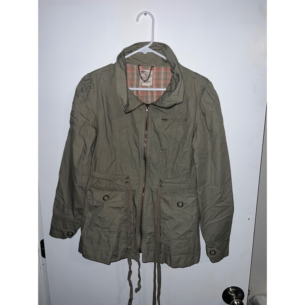 Tulle Womens Olive Green Cotton Utility Jacket Plaid Lining Size M J7722